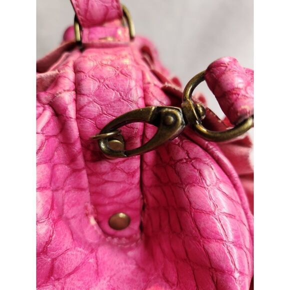Jessica Simpson Hot Pink Vegan Leather Croc Embossed Ruffled Doctor Bag Purse - Picture 8 of 12